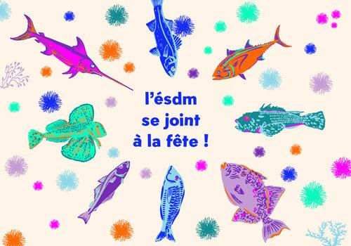 des poissons très colorés rejoignent le centre, tels les étudiant.e.s qui se joignent à la fête !