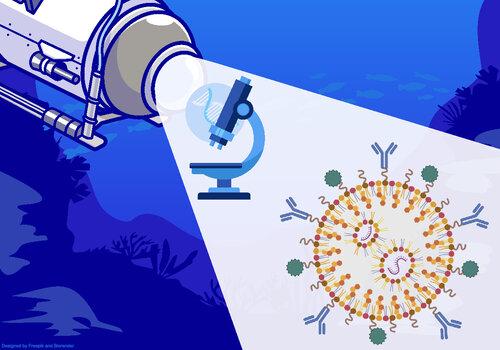 Un sous-marin éclaire un microscope montrant le monde nanométrique