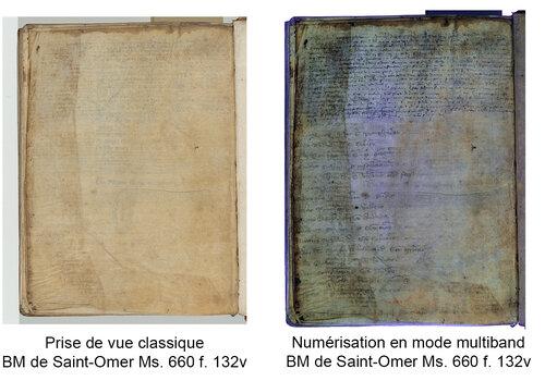 Traitement multiband du folio 132v du manuscrit 660 conservé à la BASO de SAINT-OMER