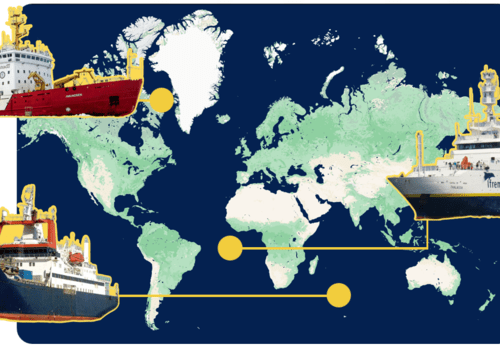 Carte du monde avec des navires océanographiques