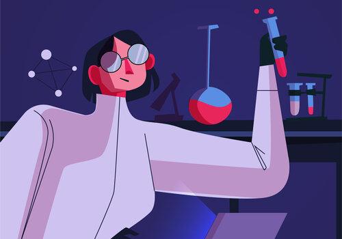 Dessin femme scientifique en laboratoire