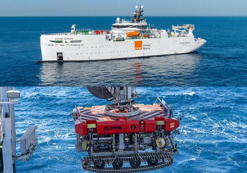 Le Sophie Germain, navire cablier d'Orange Marine et son robot sous-marin