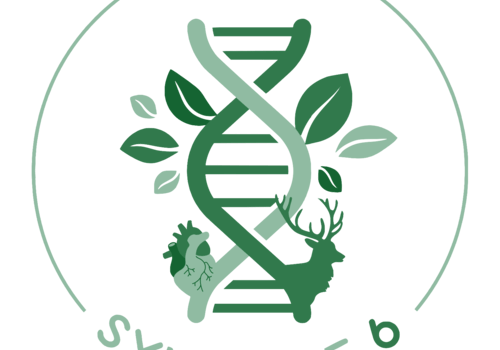 Logo liant ADN, coeur et cerf représentant la diversité des branches de la biologie, accompagné des textes biologie et symbiose 6