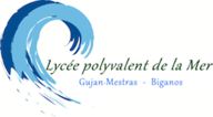 Le logo représente une vague représentant le bassin sous laquelle sont inscrit le nom du lycée (lycée polyvalent de la Mer) ainsi que les deux site du lycée : Gujan-Mestras et Biganos.