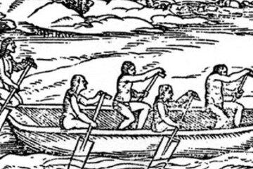 Canot monoxyle utilisé par les Amerindiens des Grandes Antilles, Benzoni, 1565