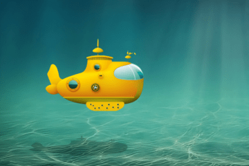 Fonds marin avec un sous-marin jaune