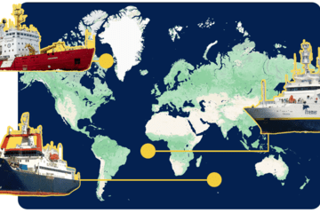 Carte du monde avec des navires océanographiques