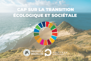 Affiche Cap sur la transition écologique, roue des ODD, logo UM et Polytech Montpellier